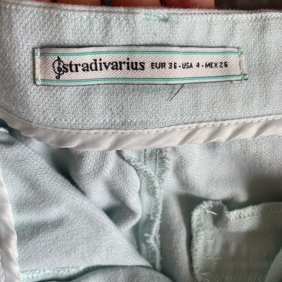 BABY TEAL BLUE CANVAS SHORTS, PETITE WAIST, METAL CLIP TO FASTEN - Picture 3 of 3